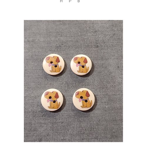 Lot de 4 boutons en bois motif chien