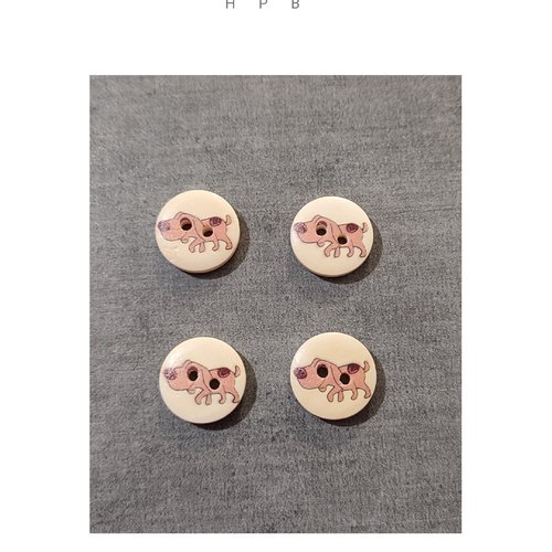 Lot de 4 boutons en bois motif chien