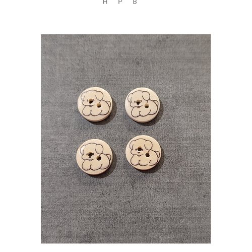 Lot de 4 boutons en bois motif chien