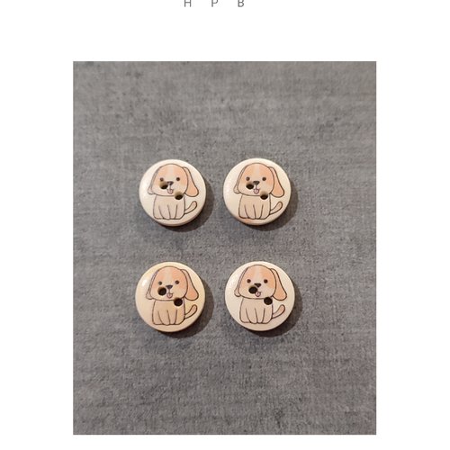 Lot de 4 boutons en bois motif chien