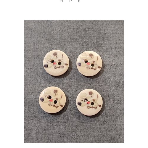 Lot de 4 boutons en bois motif chien