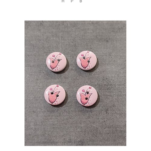 Lot de 4 boutons en bois motif fleurs