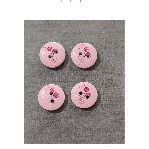 Lot de 4 boutons en bois motif fleurs