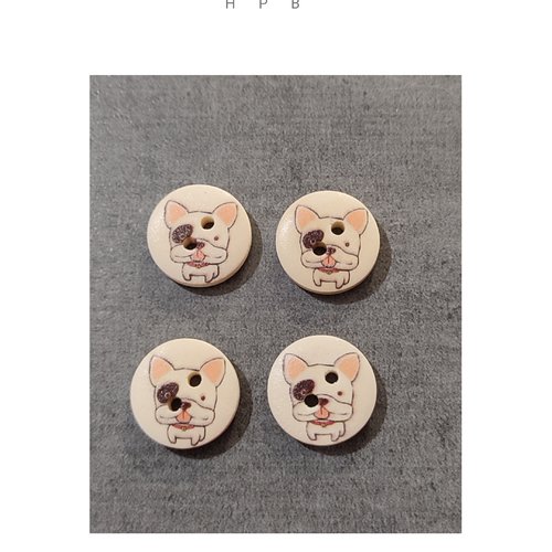 Lot de 4 boutons en bois motif chien