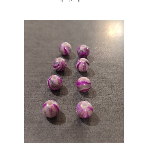 Lot de 8 perles rondes  8 mm acryliques