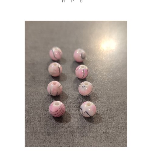 Lot de 8 perles rondes  8 mm acryliques