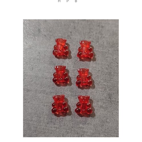 Lot de 6 petites perles acryliques oursons