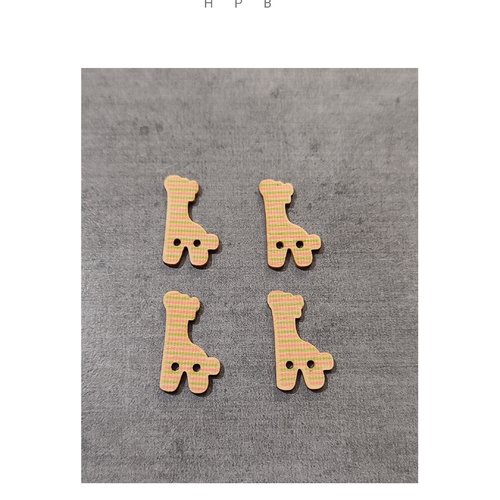 Lot de 4 boutons en boisen forme de girafe