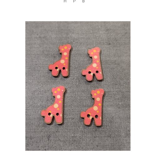 Lot de 4 boutons en boisen forme de girafe