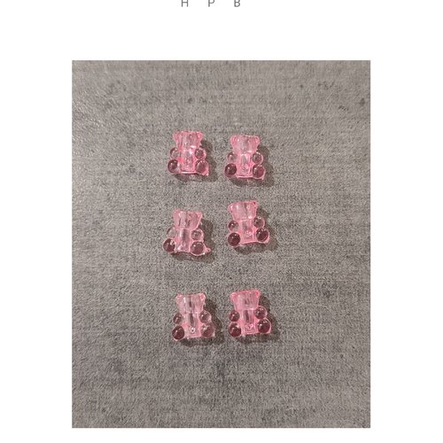 Lot de 6 petites perles acryliques oursons