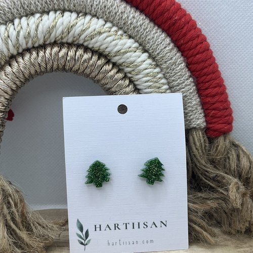 Boucles d'oreilles sapin de noël à paillettes faites à la main