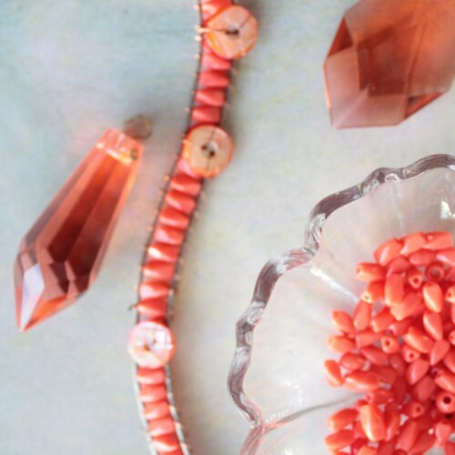 lot  de 30 perles ronde vintage façon murano en verre rose vert orange 8 mm
