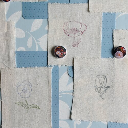 9 en lin tamponnée de fleurs anciennes à broder, patchwork
