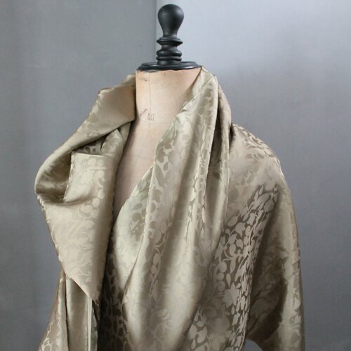 Soie à motifs, tissu vintage kaki, soie mélangée, largeur 85 cm, doublure au mètre, 2302