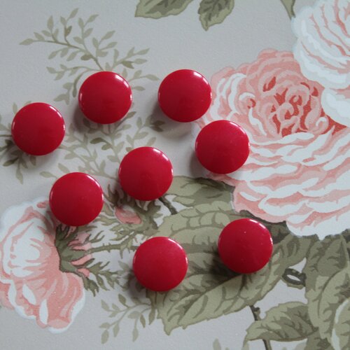 Boutons rouges en polyester x 8 de 1.4 cm de diamètre, pour robe ou chemise, 0.55&quot;, 367