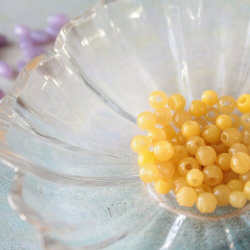 20 perles anciennes françaises en verre, perle ronde jaune 3 mm, 1266yel