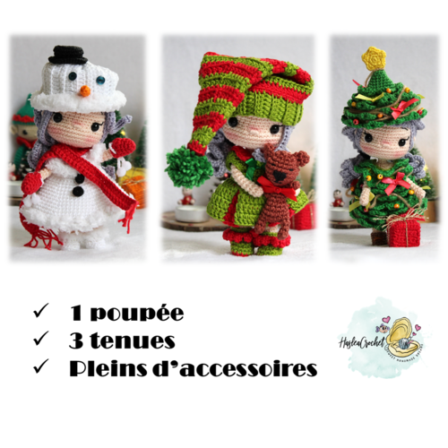 Patron tutoriel de la poupée "steren se déguise pour noël" 3 en 1