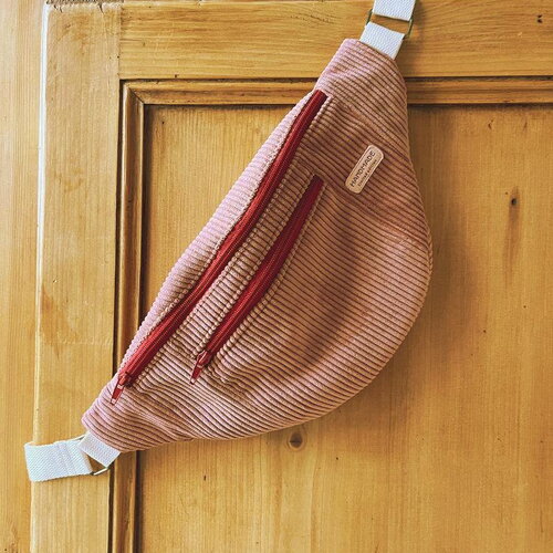 Sac banane 2 poches à bandoulière , biarritz , adulte femme , en velours côtelé vieux rose , taille l , pièce unique