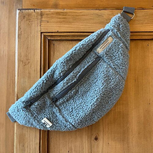 Sac banane 2 poches à bandoulière , le touquet , adulte femme , tissu moumoute bleu-vert-gris, taille l , pièce unique