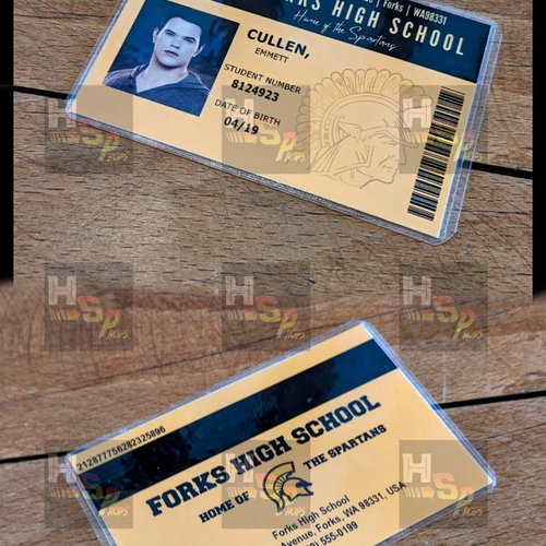 Carte de lycéen de forks – emmett cullen | réplique inspirée de twilight | personnalisable