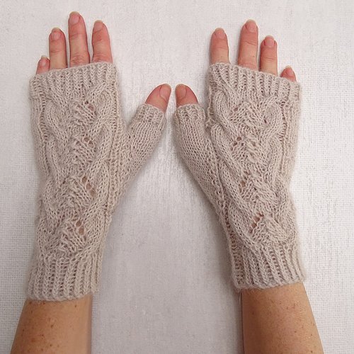 Mitaines femme beiges en alpaga