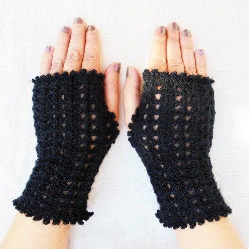 Mitaines au crochet sweet noires