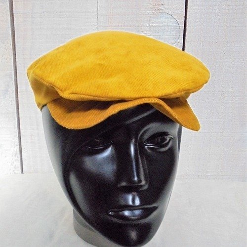 Casquette plate velours côtelé jaune moutarde