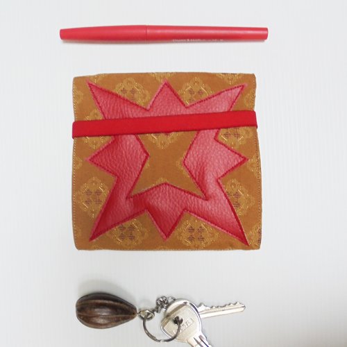Carfeuille étoile viel or simili cuir rouge vif, portefeuille carré