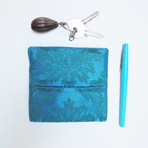 Carfeuille versailles damassé bleu, portefeuille carré