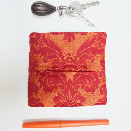 Carfeuille versailles damassé orange, portefeuille carré