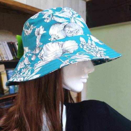 Chapeau bob à larges bords turquoise grenades