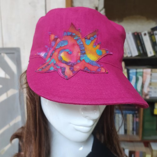 Casquette lin fushia lotus