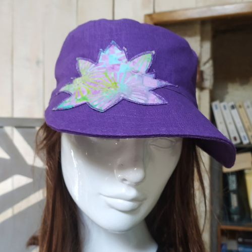 Casquette lin violet lotus