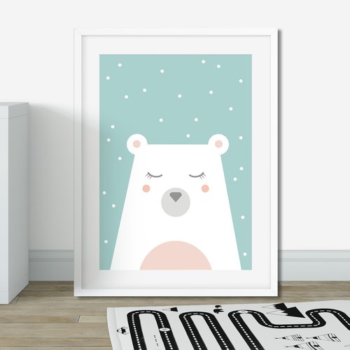 Affiche Ours Polaire Bleu Poster Ours Polaire Couleurs Bleues Cadeau De Naissance Bebe Un Grand Marche