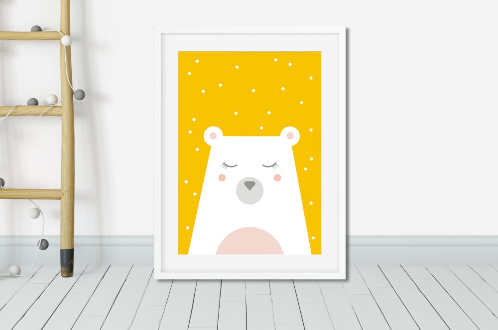 Affiche Enfant Ours Jaune Cadeau De Noel Enfant Poster Ours Polaire Couleurs Jaunes Chambre Bebe Cadeau Bebe Un Grand Marche