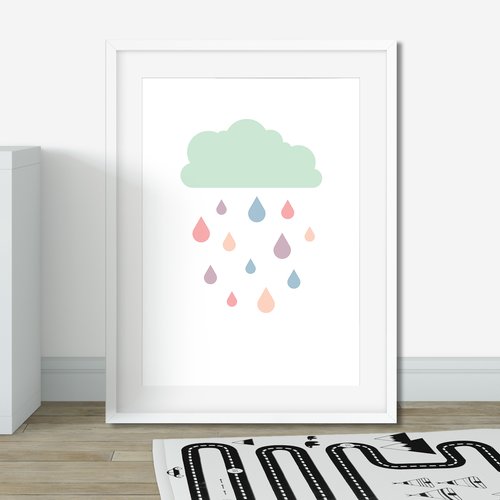 Cadeau De Naissance Affiche Nuage Bleue Multicolore Poster Nuage Coeurs Decoration Enfant Cadeau Bebe Enfant Un Grand Marche