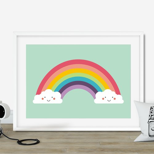 Affiche Arc En Ciel Kawai Affiche Arc En Ciel Illustration Multicolore Enfant Poster Enfant Kawai Un Grand Marche