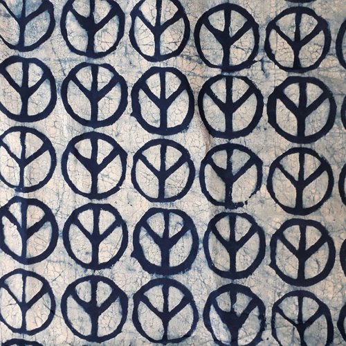 Peace & love tissu indien à la coupe 110 cm de largeur coton inde imprimé à la main block print coton indigo blanc