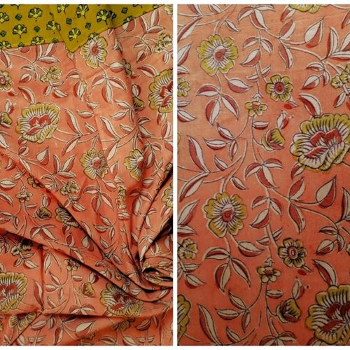 Coupon tissu indien 98 x 110 cm de largeur coton inde imprimé à la main block print fleurs coton émeraude orange moutarde rose