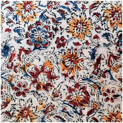 Tissu indien à la coupe 110 cm de largeur coton inde imprimé à la main block print coton kalamkari fleurs ecru multicolore