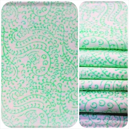 Tissu indien à la coupe coton inde imprimé à la main block print coton fleurs blanc vert