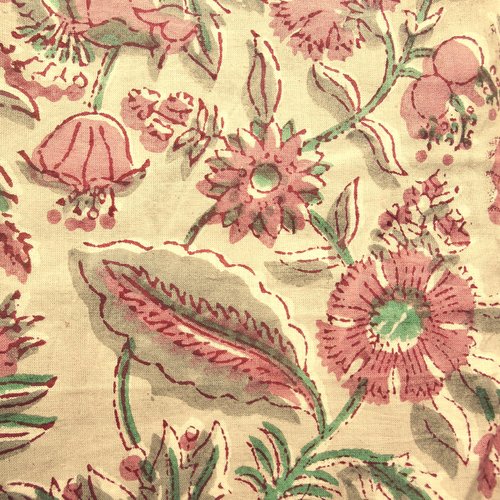 Coupon tissu indien 50x110cm/60x110cm coton inde imprimé à la main block print coton indien fleurs gris mauve emeraude
