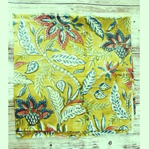 Coupon tissu indien 50 x 110 cm coton inde imprimé à la main block print lime jaune rose multicolore