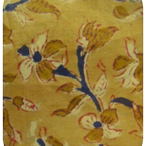 Coupon tissu indien 80 x 110 cm coton inde imprimé à la main block print moutarde bleu ecru
