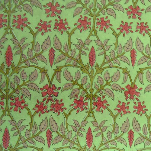Tissu indien à la coupe 110cm de largeur coton inde imprimé main block print coton fleurs vert rouge rose