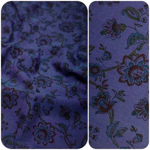 Tissu indien à la coupe 110cm de largeur coton inde imprimé main block print coton fleurs marine rouge