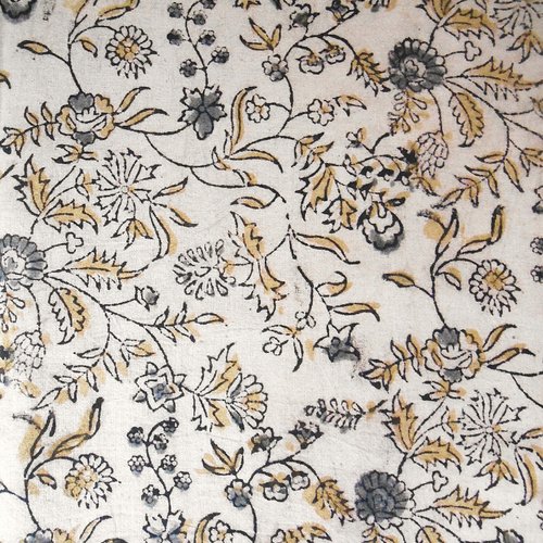 Coupon tissu indien 50 x 110 cm coton inde imprimé à la main block print beige jaune gris