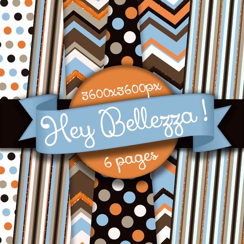 Papier numérique, kit de 6 pages, motif fantaisies, petits pois, chevrons, rayures, vintage, rétro, abstrait, téléchargement immédiat