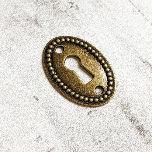 Pendentif connecteur breloque serrure ovale bronze steampunk 36x25mm x1