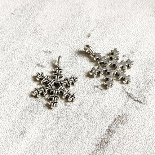 5 breloques flocon de neige métal argenté thème hiver temps noël 20x19mm